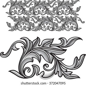Vector vintage baroque engraving floral ornament - endless pattern and its element.
