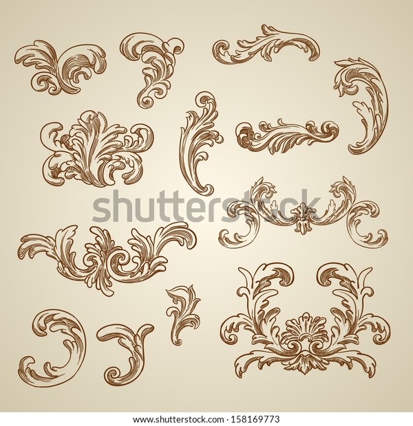 Vector Vintage Baroque Engraving Floral Scroll Stock Vector (Royalty ...