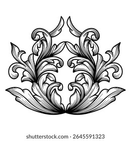 Vector vintage baroque floral ornament renaissance element. Retro pattern Arabesque Victorian engraving ornamental. Acanthus Flourish filigree calligraphy decorative design