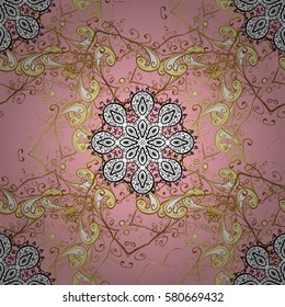 Vector vintage baroque floral pattern in gold. Ornate decoration. Luxury, royal and Victorian concept. Golden pattern on pink background with golden elements.