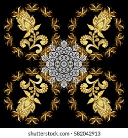 Vector vintage baroque floral pattern in gold. Luxury, royal and Victorian concept. Golden pattern on black background with golden elements. Ornate decoration.