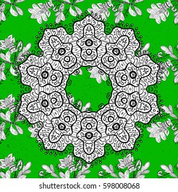 Vector vintage baroque floral pattern in rough. Ornate decoration. Luxury, royal and Victorian concept. White pattern on green background with white elements.