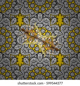 Vector vintage baroque floral pattern in gold. Ornate decoration. Luxury, royal and Victorian concept. Golden pattern on yellow background with elements.