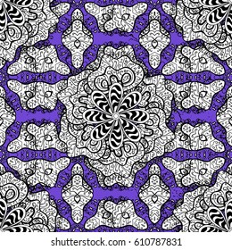 Vector vintage baroque floral pattern in blue. Luxury, royal and Victorian concept. White pattern on violet background with white elements. Ornate decoration.