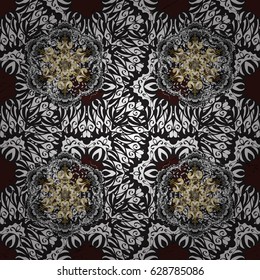 Vector vintage baroque floral pattern in gold. Luxury, royal and Victorian concept. Golden pattern on brown background with golden elements. Ornate decoration.
