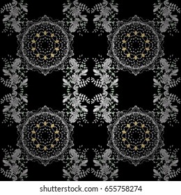 Vector vintage baroque floral pattern in gold. Luxury, royal and Victorian concept. Golden pattern on dark background with golden elements. Ornate decoration.