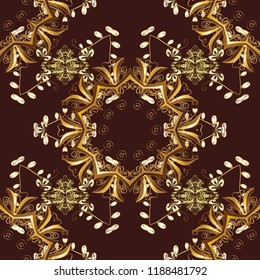Vector vintage baroque floral seamless pattern in gold. Golden pattern on a brown, beige and yellow colors with golden elements. Ornate decoration. Luxury, royal and Victorian concept.