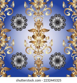 vector vintage baroque floral seamless pattern in gold. Ornate decoration. Luxury, royal and Victorian concept. Golden pattern on a colors with golden elements. - Shutterstock ID 2232445325