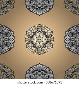 Vector vintage baroque floral seamless pattern in gold. Ornate decoration. Luxury, royal and Victorian concept. Golden pattern on beige background with golden elements.