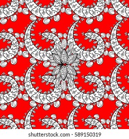 Vector vintage baroque floral seamless pattern in white. Ornate decoration. Luxury, royal and Victorian concept. Golden pattern on a red background with white elements.