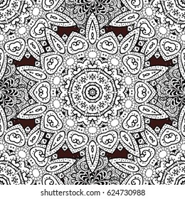 Vector vintage baroque floral seamless pattern in white. Ornate decoration. Luxury, royal and Victorian concept. White pattern on a brown background with white elements.