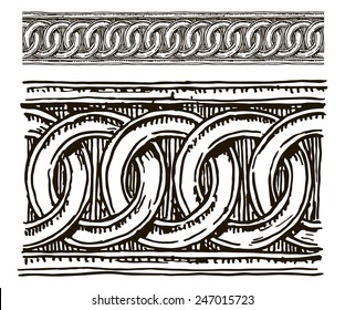 Vector vintage baroque seamless border moldings stylized as engraving.