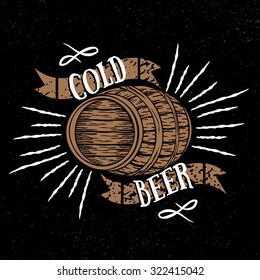 Vector vintage barrel logotype .Cold beer 