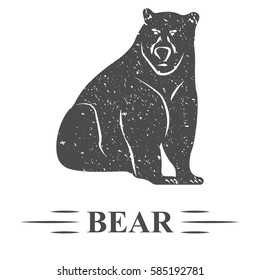 vector vintage bear, sitting bear, watching, white background, isolated. T - print, logo,icon, label,