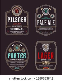 Vector vintage beer thin line labels and packaging design templates. Pilsner,
porter, pale ale and lager labels. Brewing company branding and identity design elements.