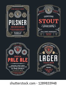 Vector vintage beer thin line labels and packaging design templates. Pilsner,stout, pale ale and lager labels. Brewing company branding and identity design elements.