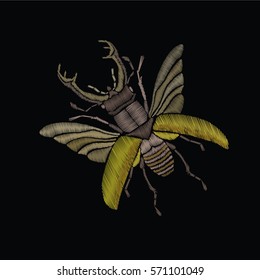 Vector vintage beetle decorative element for embroidery, patches and stickers