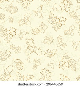 Vector Vintage Beige Berries Nuts Drawing Seamless Pattern