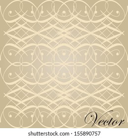 Vector vintage beige seamless textile or paper ornament pattern on brown wallpaper background,for retro,decoration,old,floral,fabric,decorative,antique,Victorian,textured,luxury baroque tile design