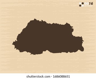 Vector vintage of Bhutan map on old paper background.
