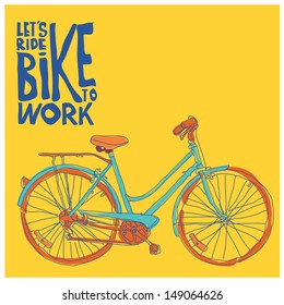 vector vintage bike go to work in yellow background