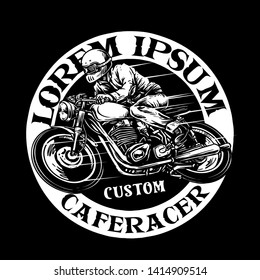vector of vintage biker with custom motorcycle, cafe racer design illustration