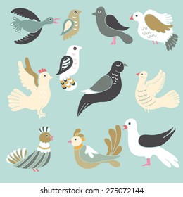 Vector of vintage birds. 
