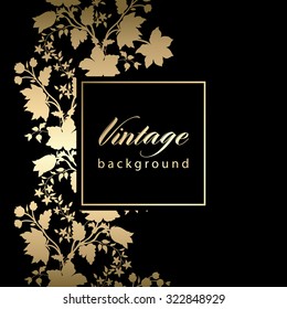 Vector vintage black invitation  card with gold floral pattern  EPS 10
