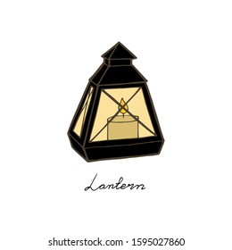 Vector vintage black lanterns isolate on white background. Black lantern for ramadan, illustration of monochrome frame lantern
