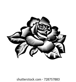 vector vintage black and white rose flower in style engraving