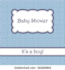 Vector vintage blue background with greek pattern baby shower