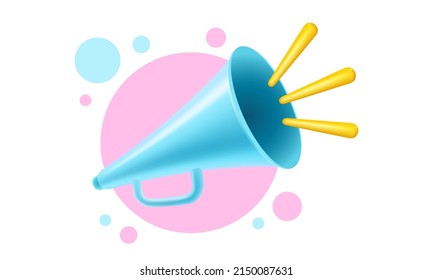 Vector vintage blue megaphone in realistic 3d style. Vector illustration of retro loudspeaker on isolated background.