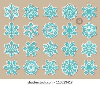 Vector: Vintage Blue Snowflakes set - eps10