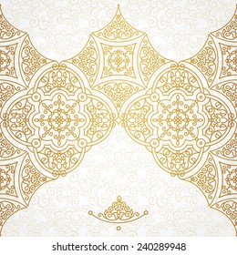 Vector vintage border in Eastern style. Ornate element for design and place for text. Ornamental floral illustration for wedding invitations, greeting cards. Traditional golden decor.