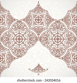 Vector vintage border in Eastern style. Ornate element for design. Ornamental floral illustration for wedding invitations and greeting cards. Traditional brown decor on scroll work background.