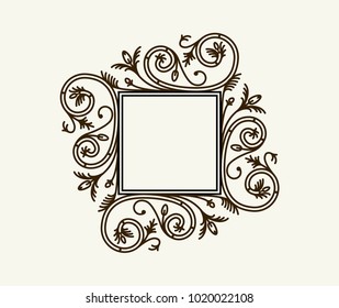 Vector vintage border frame engraving with retro ornament pattern in antique rococo style decorative design