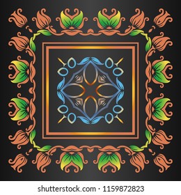 Vector vintage border frame engraving with retro ornament pattern in antique rococo style decorative design