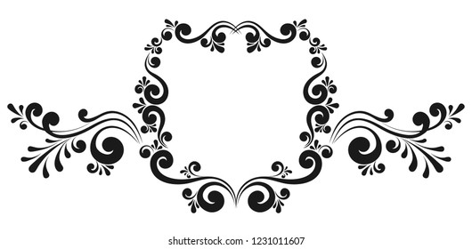 Vector vintage border frame engraving with retro ornament pattern in antique rococo style decorative design
