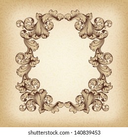 vector vintage border  frame engraving  with retro ornament pattern in antique baroque style decorative design