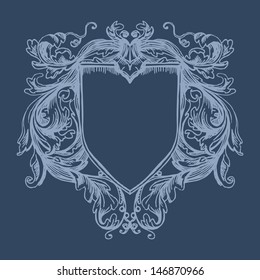 Vector vintage border frame engraving with retro ornament pattern in antique baroque style decorative design. Elegant baroque ornate. Curves engraving frames. Coat of Arms