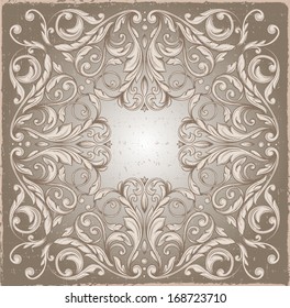 Vector vintage border frame engraving with retro ornament pattern in antique rococo style decorative design 