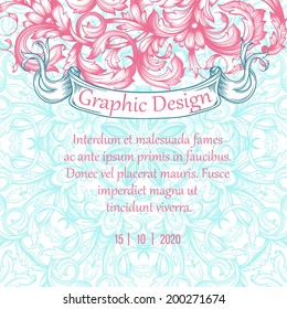  Vector vintage border frame engraving with retro ornament pattern in antique rococo style
