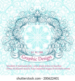 Vector vintage border frame engraving with retro ornament pattern in antique rococo style