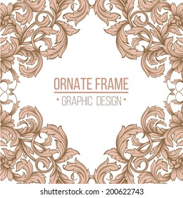  Vector vintage border frame engraving with retro ornament pattern in antique rococo style