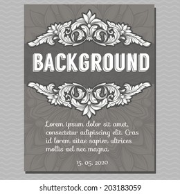 Vector vintage border frame engraving with retro ornament pattern in antique rococo style