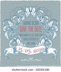 Vector vintage border frame engraving with retro ornament pattern in antique rococo style