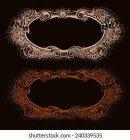 Vector vintage border frame engraving with retro ornament pattern in antique rococo style decorative design