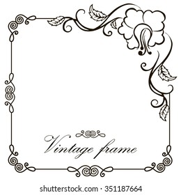 Vector vintage border  frame engraving  with retro ornament pattern in antique rococo style decorative design