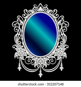 Vector vintage border frame engraving with retro ornament pattern in antique rococo style decorative design