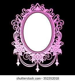 Vector vintage border frame engraving with retro ornament pattern in antique rococo style decorative design